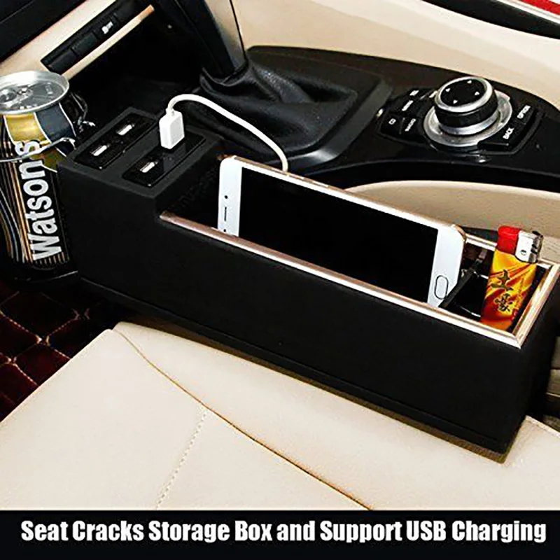 Triclicks-4-USB-Charge-Port-Car-Seat-Storage-Box-PU-Leather-Pocket-Organizer-Seat-Console-Gap