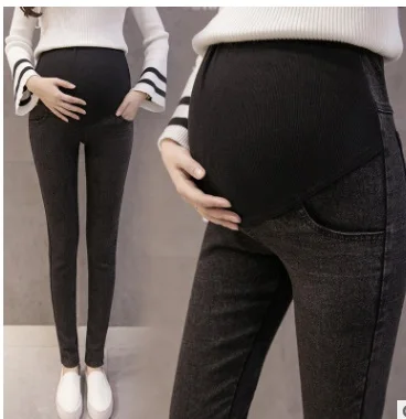 Джинсы для беременных с эластичной резинкой на талии; Одежда для беременных; Леггинсы для беременных; длинные брюки-карандаш для беременных; сезон весна-осень - Цвет: Черный