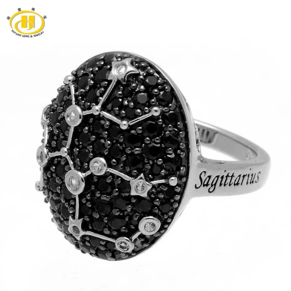 

Hutang Punk Sagittarius Zodiac Rings Men Black Spinel Topaz Gems Ring for Women Fine 925 Sterling Silver Jewelry Birthday Gift