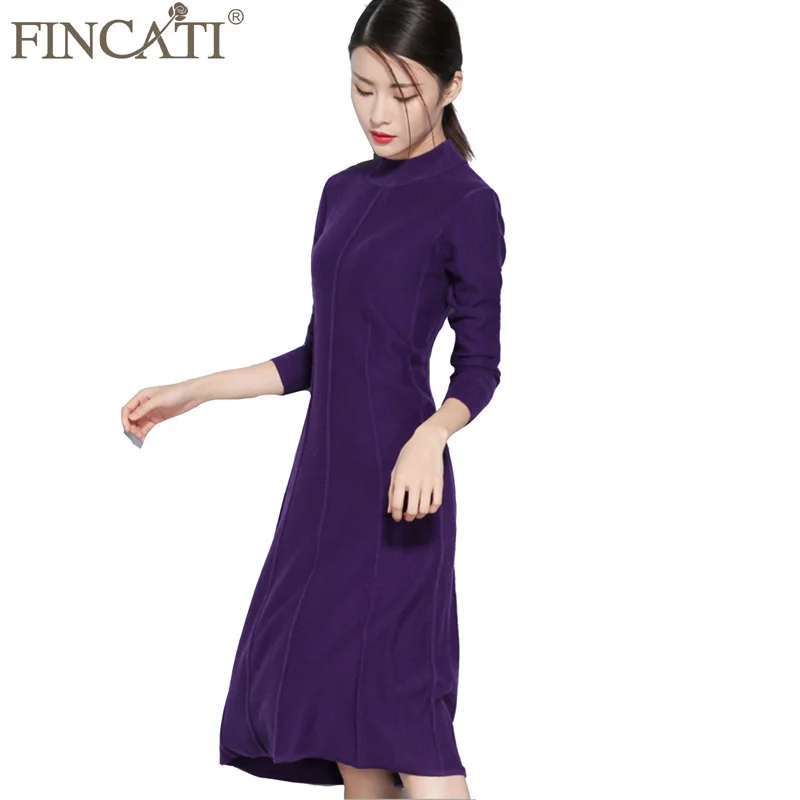 Women Dress 2018 Autumn Winter Cashmere Blending Crew Neck Casual Long Soft Femme Fit and Flare Knee Length Dresses Vestidos