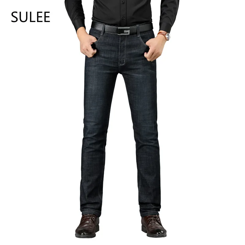 

Sulee Brand European American Style Regular Mid Softener Straight Mid weight Full Length Black High Quality Fabric Pockets Jeans