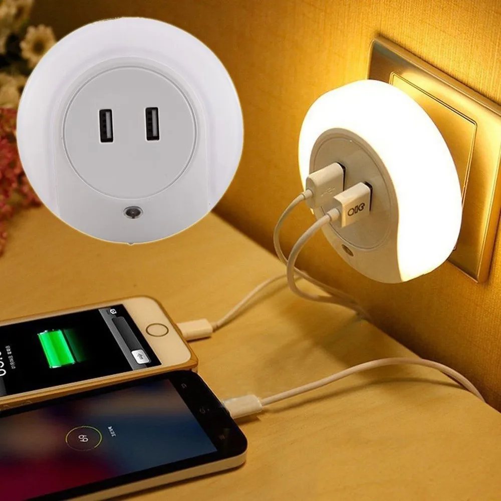 Double USB Bedside Charger LED Light Induction Control Night Lamp