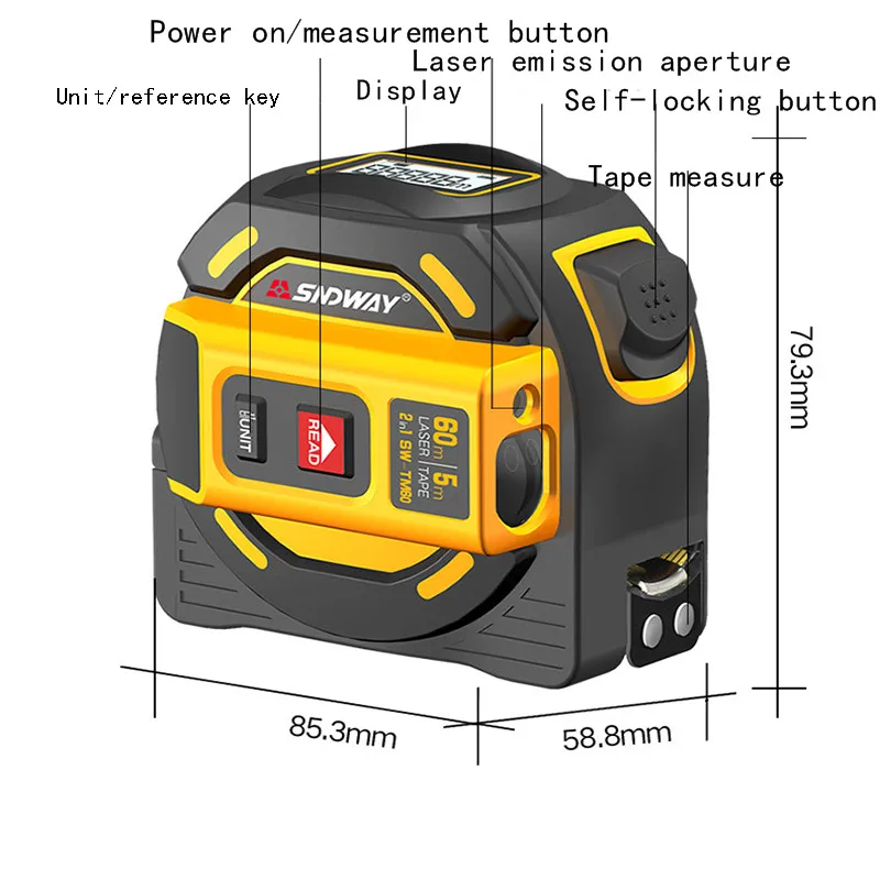 KALAIDUN 2 в 1 рулетка Лазерная 5 м измерительный инструмент ЖК цифровой дисплей ручной инфракрасный лазер 60 м 40 м электронная линейка
