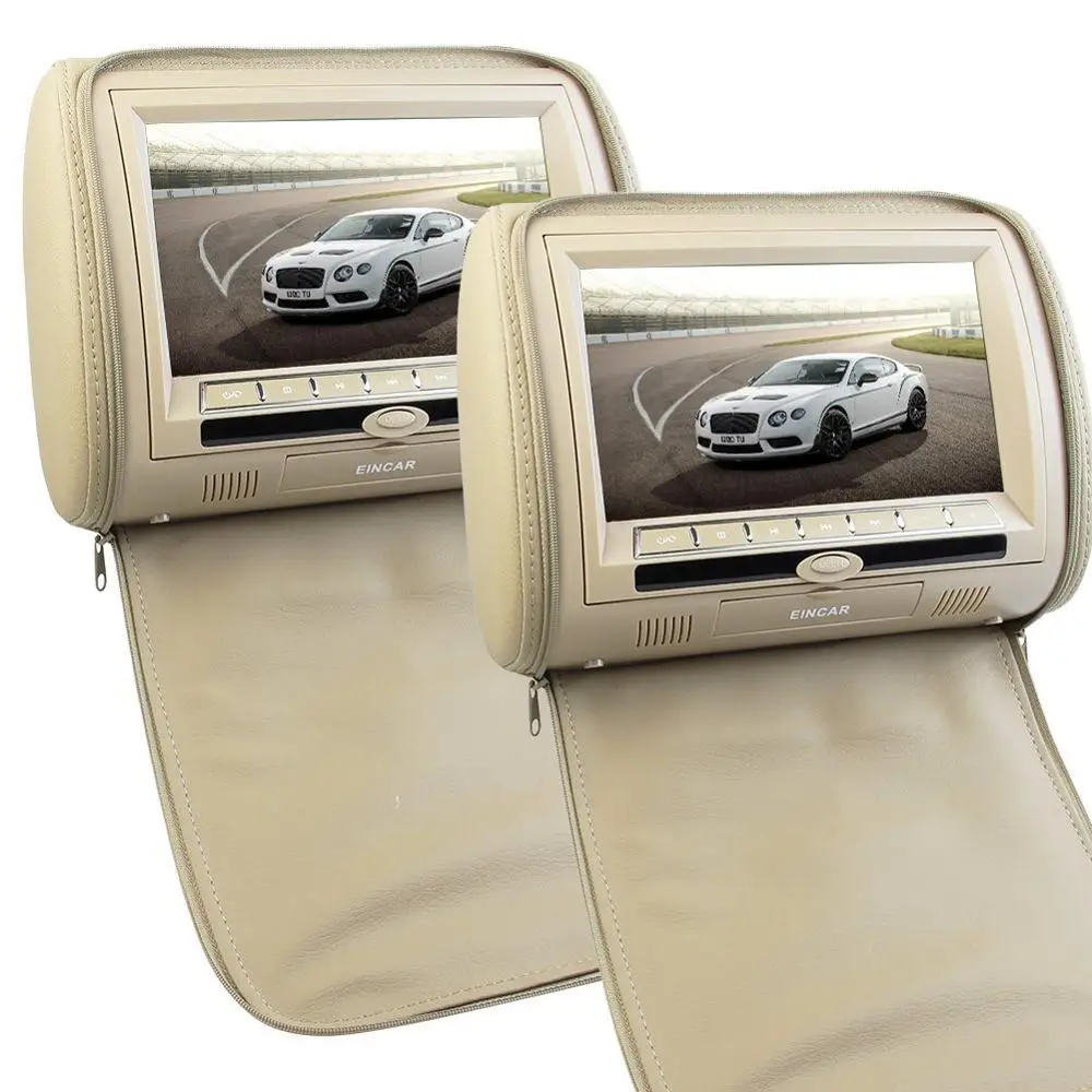 

2 x 9 inch Digital Screen Headrest DVD Player Beige Car Headrest Video Player Support USB/SD/IR/FM Transmitter+Remote Control