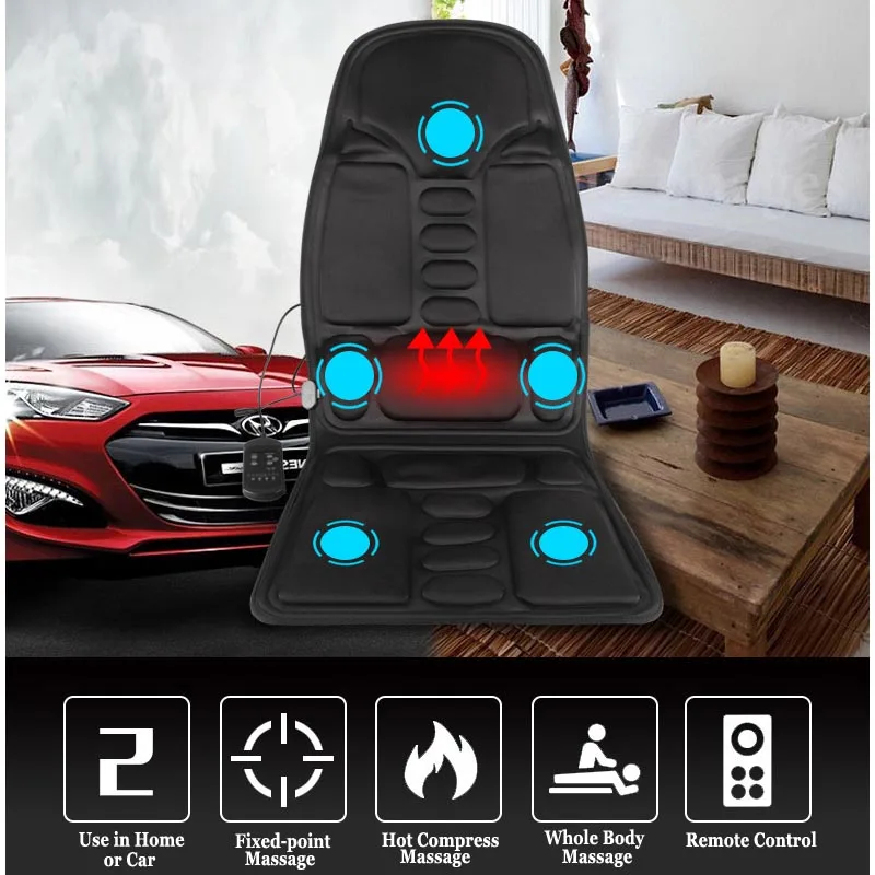 Heated Back Massage Seat For Car Home Office Heat Vibrate Cushion Back Neck Massage Chair For Relaxation 2
