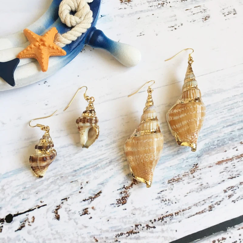 

coco&willow Natural Conch Dangle Earrings For Women Gold Color Boho Sea Shell Drop Earrings Fashion Jewelry For Beach Holiday