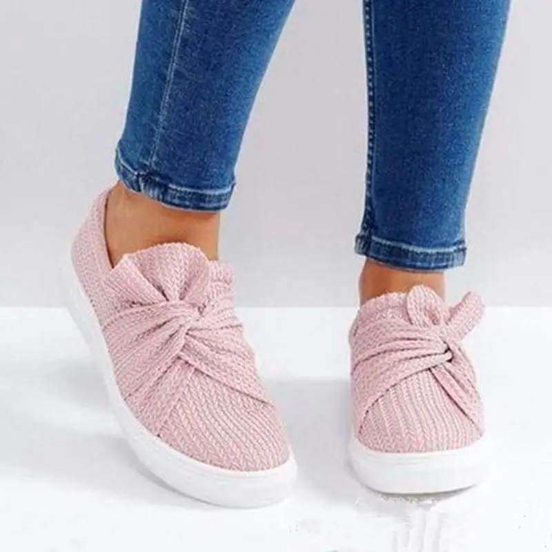 

Adisputent Women's bow solid color knitted casual fashion loafers comfortable breathable shoes