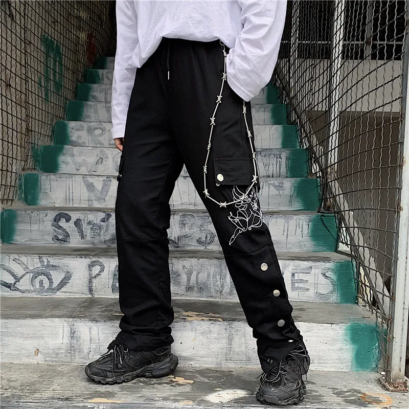 Брюки женские 2019ins Harajuku стиль bf уличный Ретро Вышивка Свободные повседневные