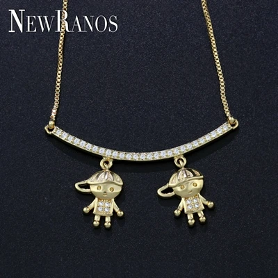 Newranos, ожерелье с подвеской «СемьЯ» для мальчиков и девочек, ожерелье с кубическим цирконием, ожерелье, подарок матери, женское модное ювелирное изделие, NWX001482 - Окраска металла: 2 boy gold