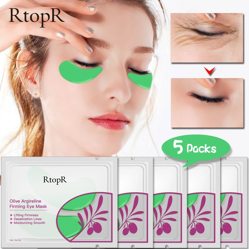

RTOPR 5 pair Eye Patches Olive Collagen Argireline Firming Eye Mask Moisturizing Firmness Eye Serum Dark Circles Eye Care