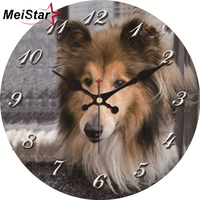 

MEISTAR Vintage Friendly Dog Design Clocks Silent Living Study Garden Kitchen Room Home Decor Watches Large Art Wall Clocks Gift