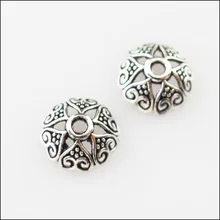 50 шт. тибетское серебряное сердце цветок Конец бисера шапки разъемы 8 мм
