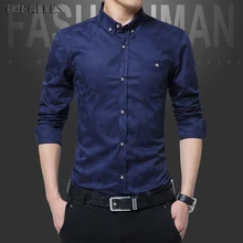 Мужская Повседневная рубашка с пуговицами на пуху новая весенняя приталенная хлопковая рубашка с длинными рукавами Мужская рубашка в деловом стиле для мальчиков