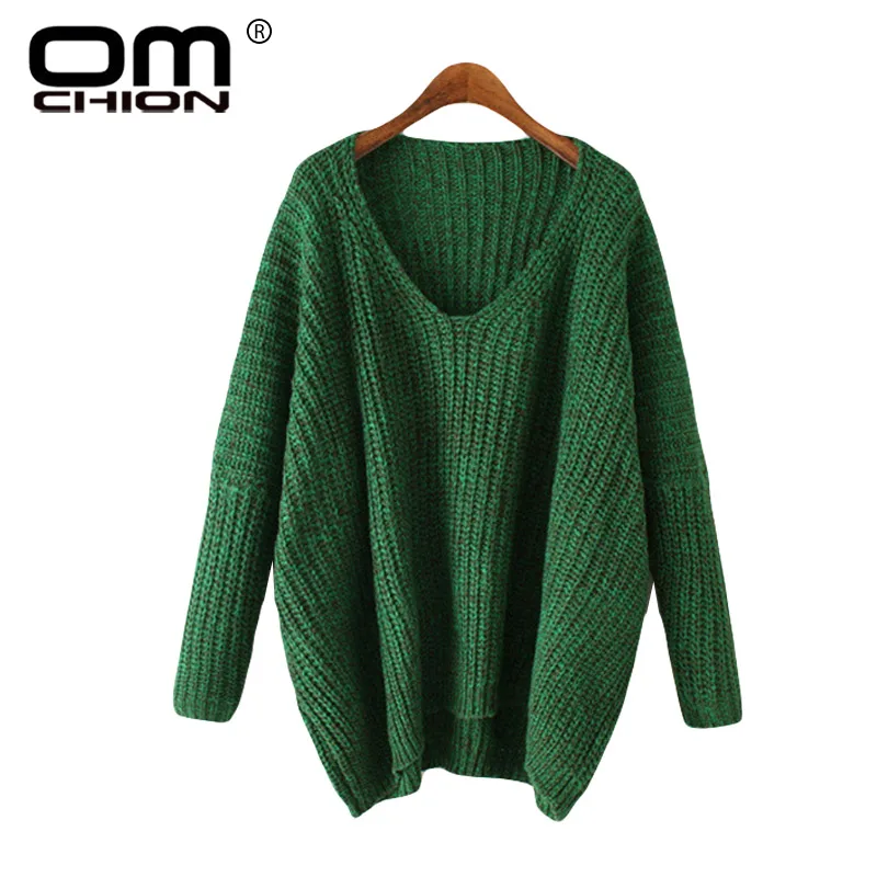 

OMCHION Pull Femme 2018 New Big V Neck Women Sweaters And Pullovers Sexy Batwing Sleeve Oversized Sweater Autumn Jumper LMY71