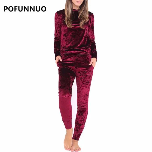 Pofunuo Black Velvet Jumpsuit Women Casual Turtleneck Long Sleeve