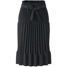 Плиссированная Женская юбка, весна-лето, новая мода, высокая талия, однотонная, элегантная, черная, стрейч, миди юбка для женщин, 45-75 кг