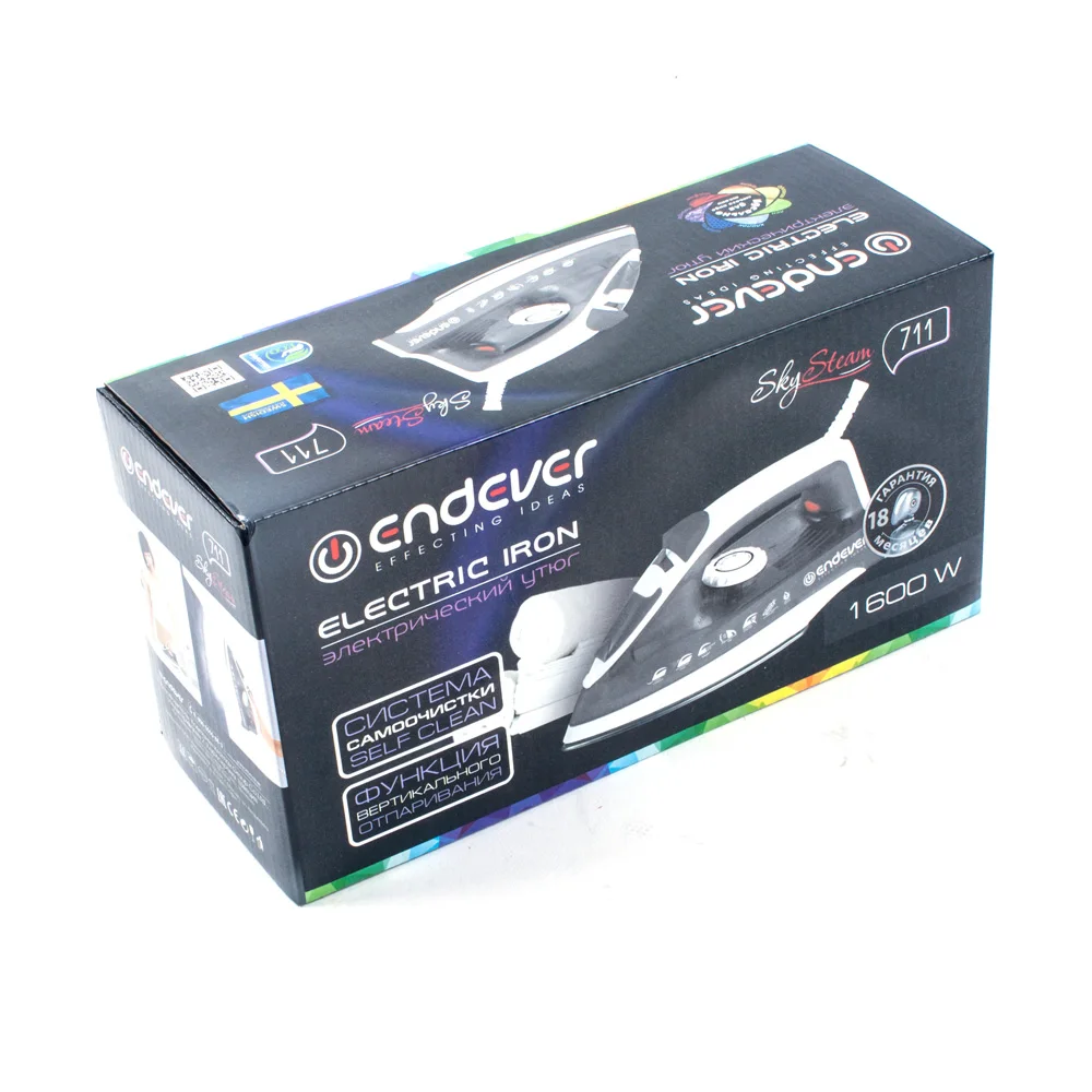 Паровой утюг Endever SkySteam 711 (Мощность 1600 Вт, паровой удар 130 г/мин, стальная подошва, противокапельная система, система защиты от накипи)