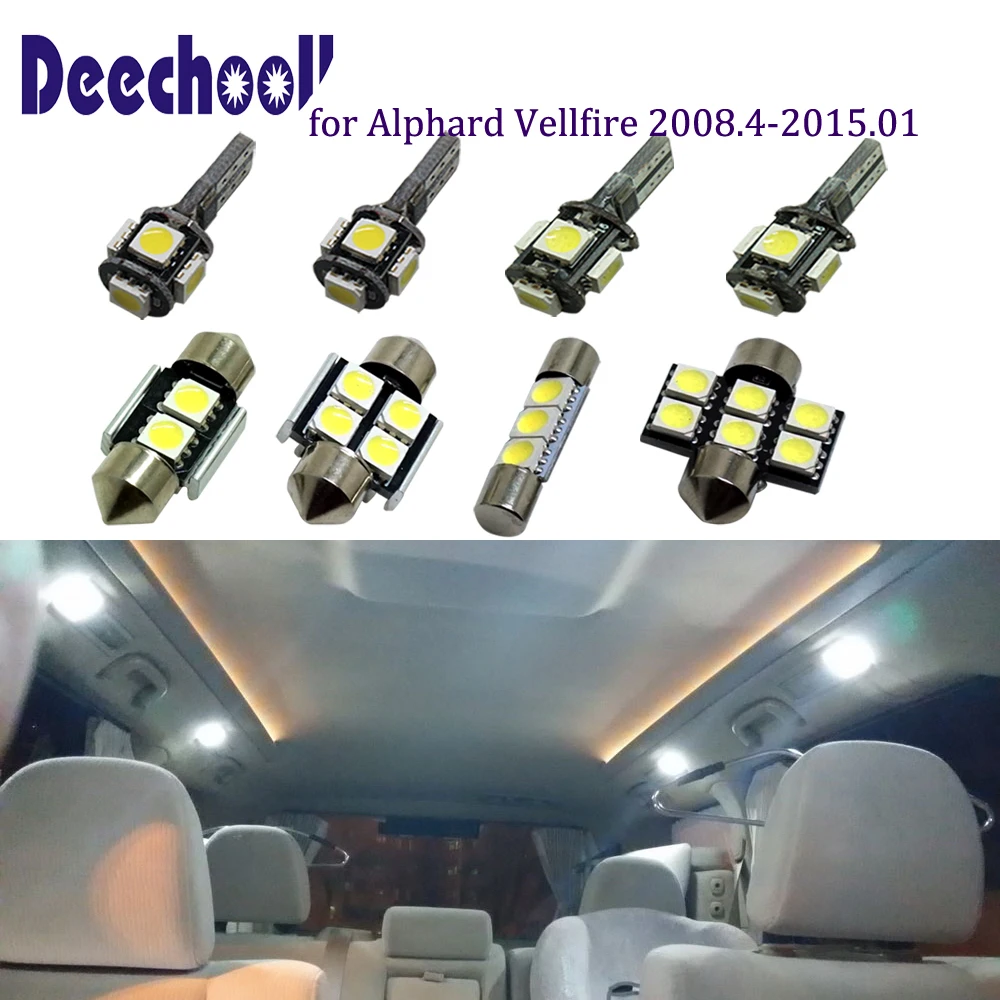

deechooll 6pcs Car Interior Lighting Bulbs for Toyota Alphard Vellfire 2009-2014,Canbus White Auto LED Dome Reading Lights