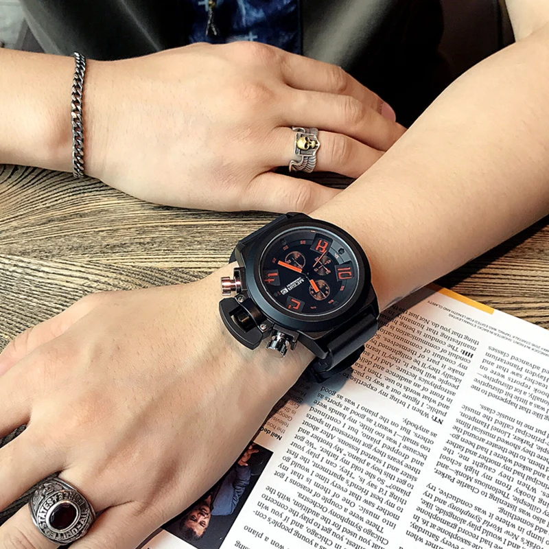 MEGIR Creative Big Dial Sports Watches Men Fashion Silicone Strap Analog Quartz Wrist Watch Waterproof Clock Relogio Masculino|Спортивные