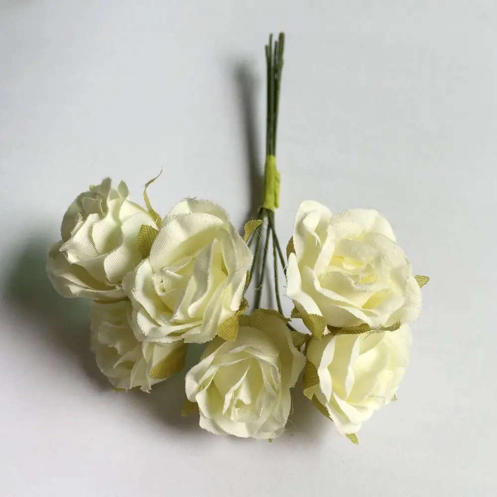 60 шт. 2,5 см мини декоративный искусственный цветок розы Букет для гирлянды волос Скрапбукинг свадебные декоративные - Цвет: Ivory