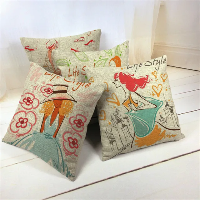 Special Offers Cotton Linen Square 18" Fashion Lady Printed Sofa Decorative Cushion Covers Beauty Girls Living Room Chair Pillow Case Special Offers Cotton Linen Square 18" Fashion Lady Printed Sofa Decorative Cushion Covers Beauty Girls Living Room Chair Pillow Case