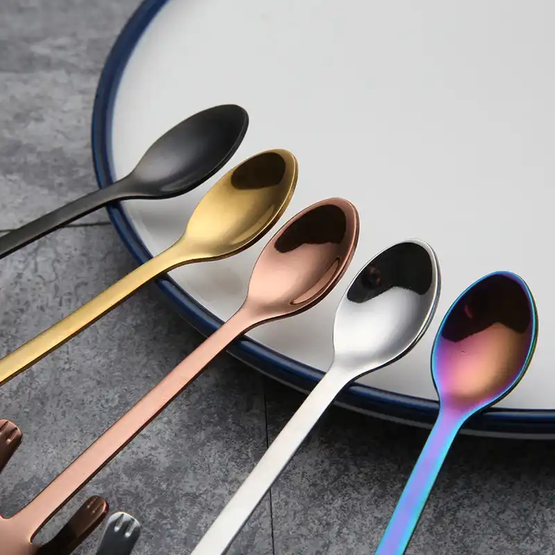 5pcs Lot Cute Cat Teaspoons Stainless Steel Cartoon Cat Spoons Creative Ice Cream Dessert Long Handle Coffee Tea Spoon Tableware