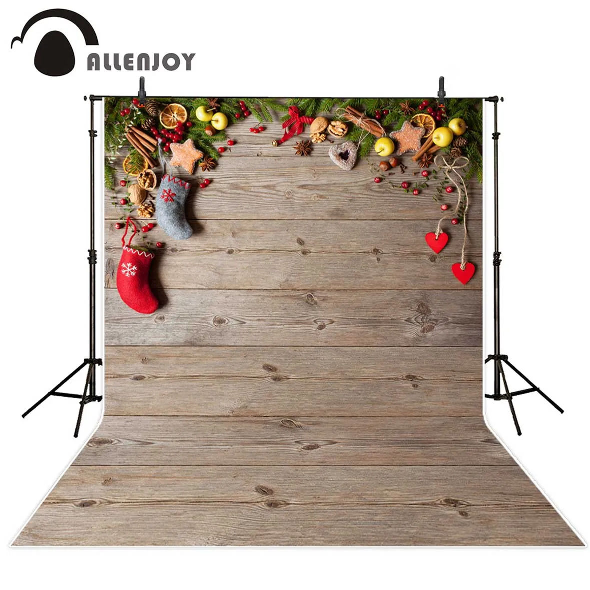 Allenjoy Фотофон Рождественский чулок деревянные Сердца лимонный фон для