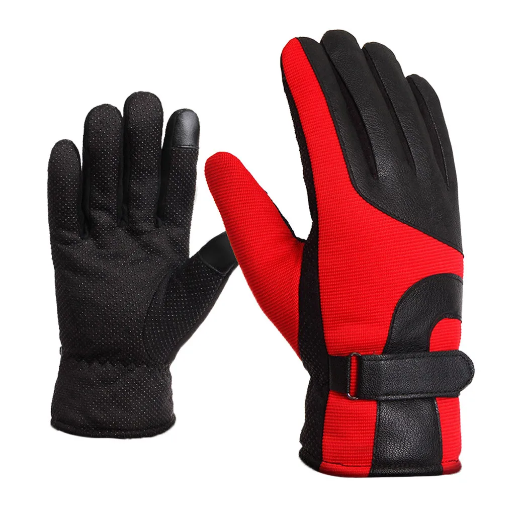Альпийские швейцарские мужские перчатки, Нарядные Кожаные теплые перчатки с тепловым ремешком на запястье, велосипедные перчатки для мужчин и женщин# y35 - Цвет: Красный
