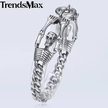 

Flat Curb Cuban Link Chain Men's Bracelets 316L Stainless Steel Bracelet For Male Jewelry 2018 Skull Clasp Wholesale 8mm KHB501
