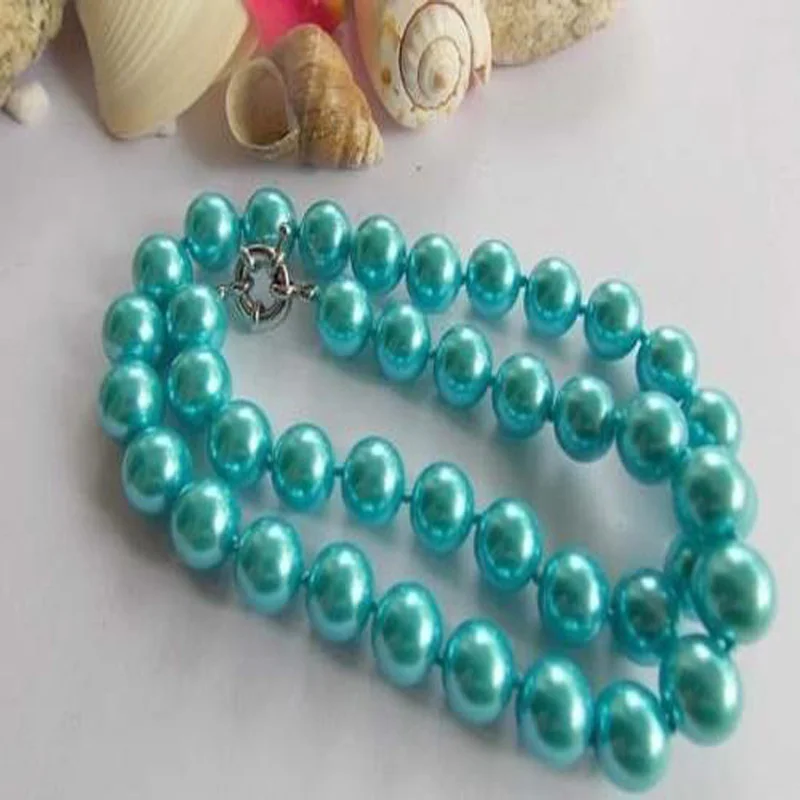 

Eximious 10mm Sky Blue South Sea Shell Pearl Round Necklace 18''AAA T0151030.011