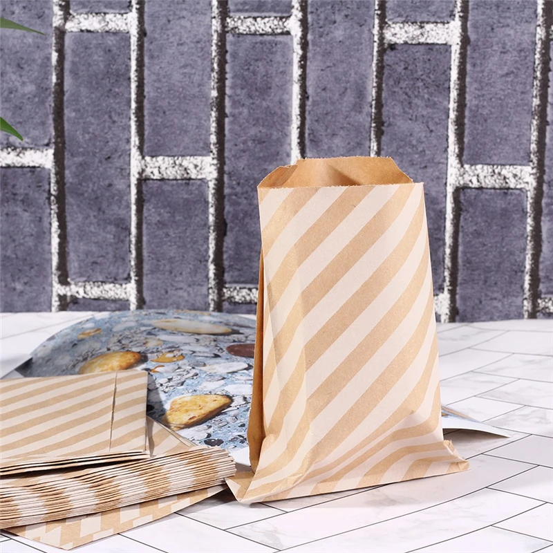 25pcs Kraft Paper Bags Striped Dots Paper Craft Bag for Party Favors Wedding Candy Gift Bags Birthday Party Supplies Decorations (7)