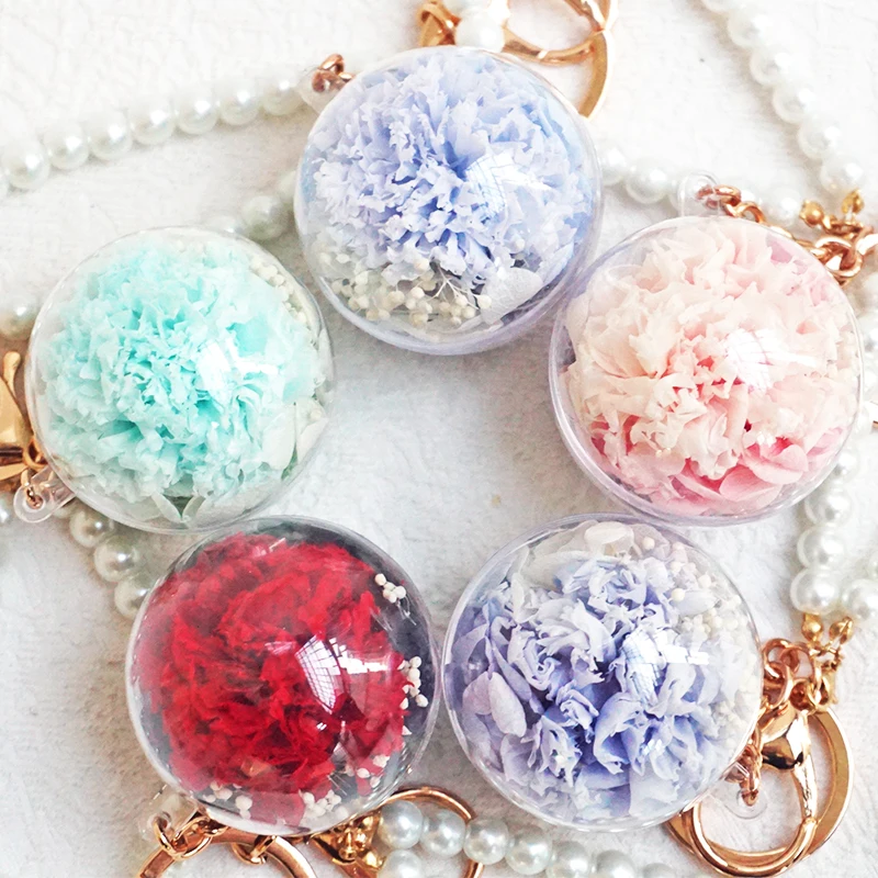 

New Woman Day Decor Carnation Flowers 5CM Keychains Pendants Dried Flower Bag Hangings For Christmas/Birthday/Mother's Day Gifts