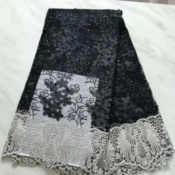 

African lace fabric 2019 high quality beads african French tulle lace fabric 3d flower guipure nigerian lace fabric black white