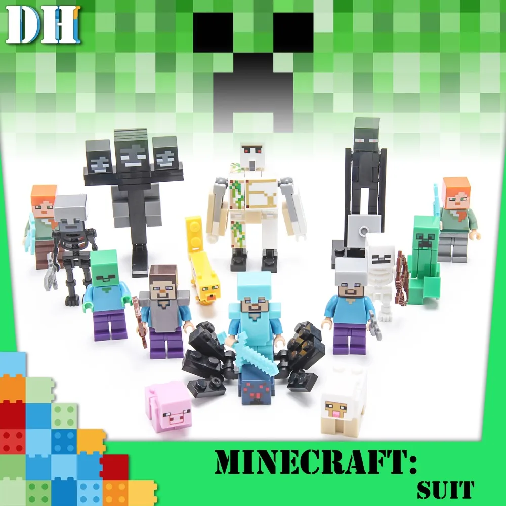 

Single Minecrafted Building Blocks Zombie Baby Bat Chicken Rabbit Pig Wolf Farm Animal Figure Bricks Toys gift Compatible Legoed