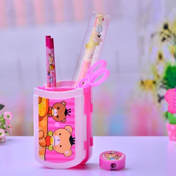 

Red bear 5pcs/set kids pen holder plastic cute drawer boy and girl cute dest accessories stationery Set holder back to school