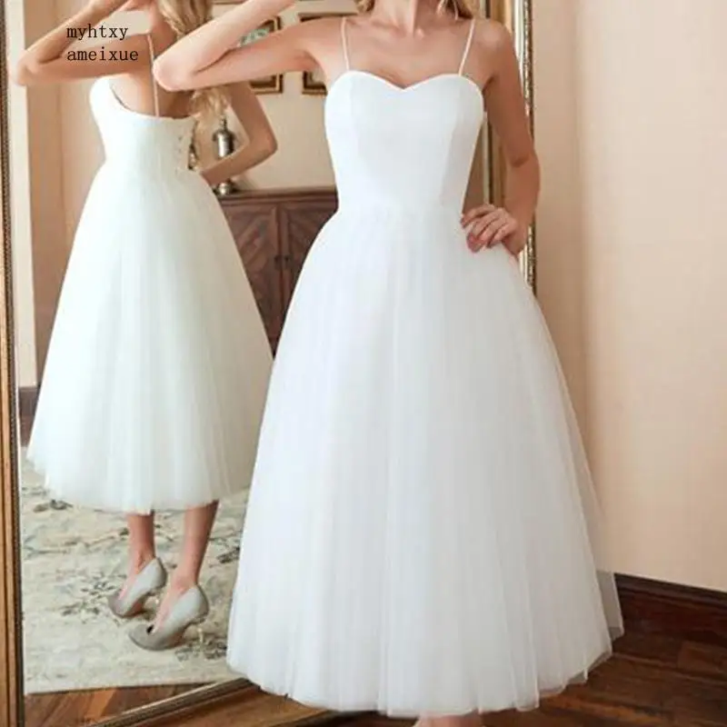 

Vestidos De Noiva Short Simple Mid Calf Tulle And Organza Sweet Heart Spaghetti Straps Ball Gowns Wedding Dress 2023