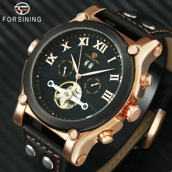 

FORSINING Fashion Military Watch Men Tourbillon Skeleton Auto Mechanical Mens Watches Top Brand Luxury Calendar Sub-dials Clock