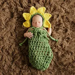 Реквизит для фотосъемки новорожденных мальчиков и девочек, костюм «кроше», наряды, милая зеленая шапка, спальные мешки
