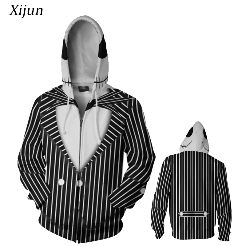 

Xijun 2019 Funny Jack Skellington 3D Printed Hoodies, Sweatshirts men Spring Antumn Sportswear zip up Skulls jackets man coats