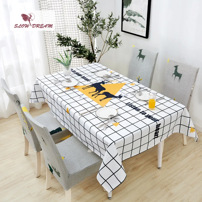 

SlowDream Table Cloth Waterproof Oilproof Linen Dining Table Cover Nordic Decorative Wedding Thick Rectangle Tea Table Cloth