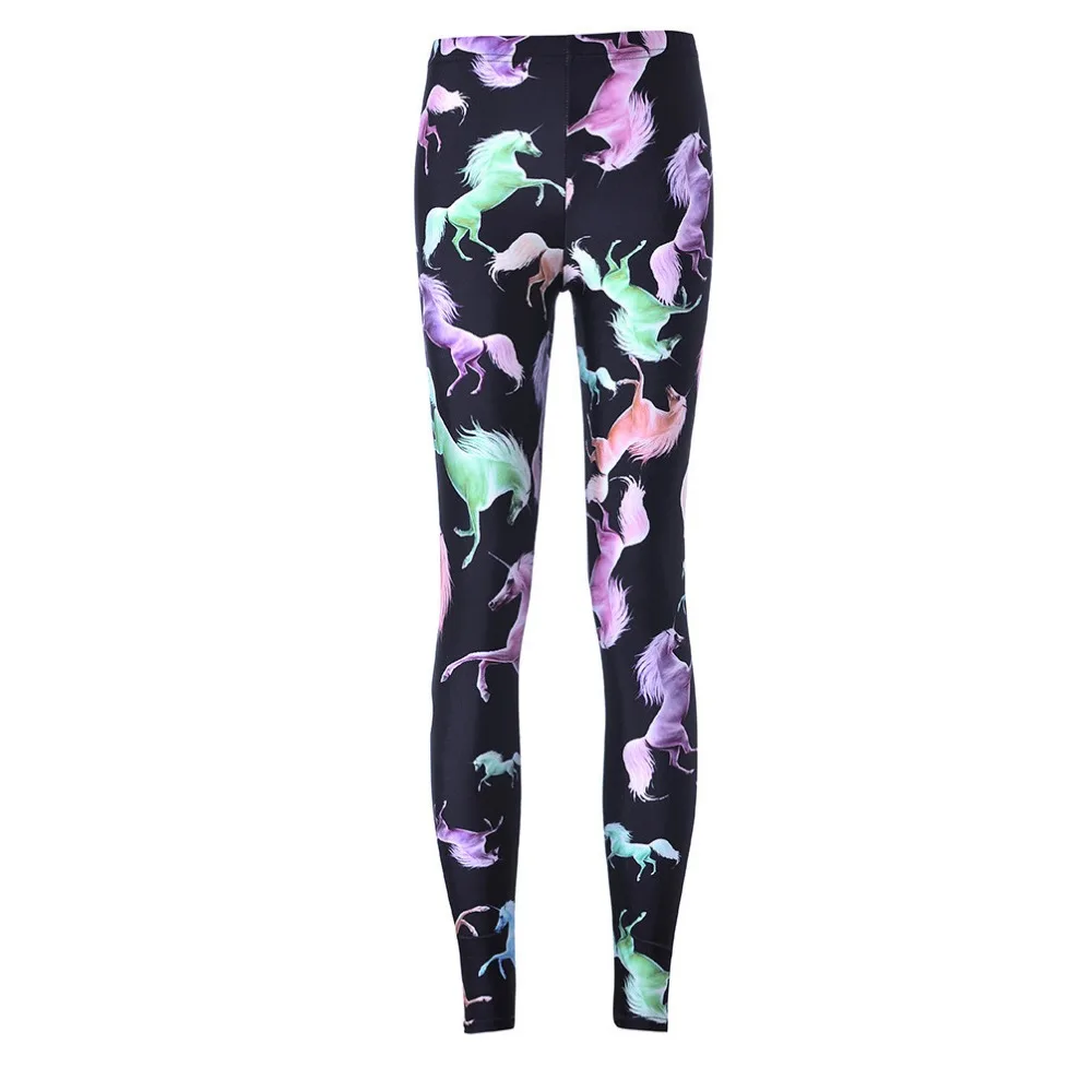 Fashion Colorful Horses Print Leggings Slim Fit Thin Elastic Polyester Cos Party Pants Casual