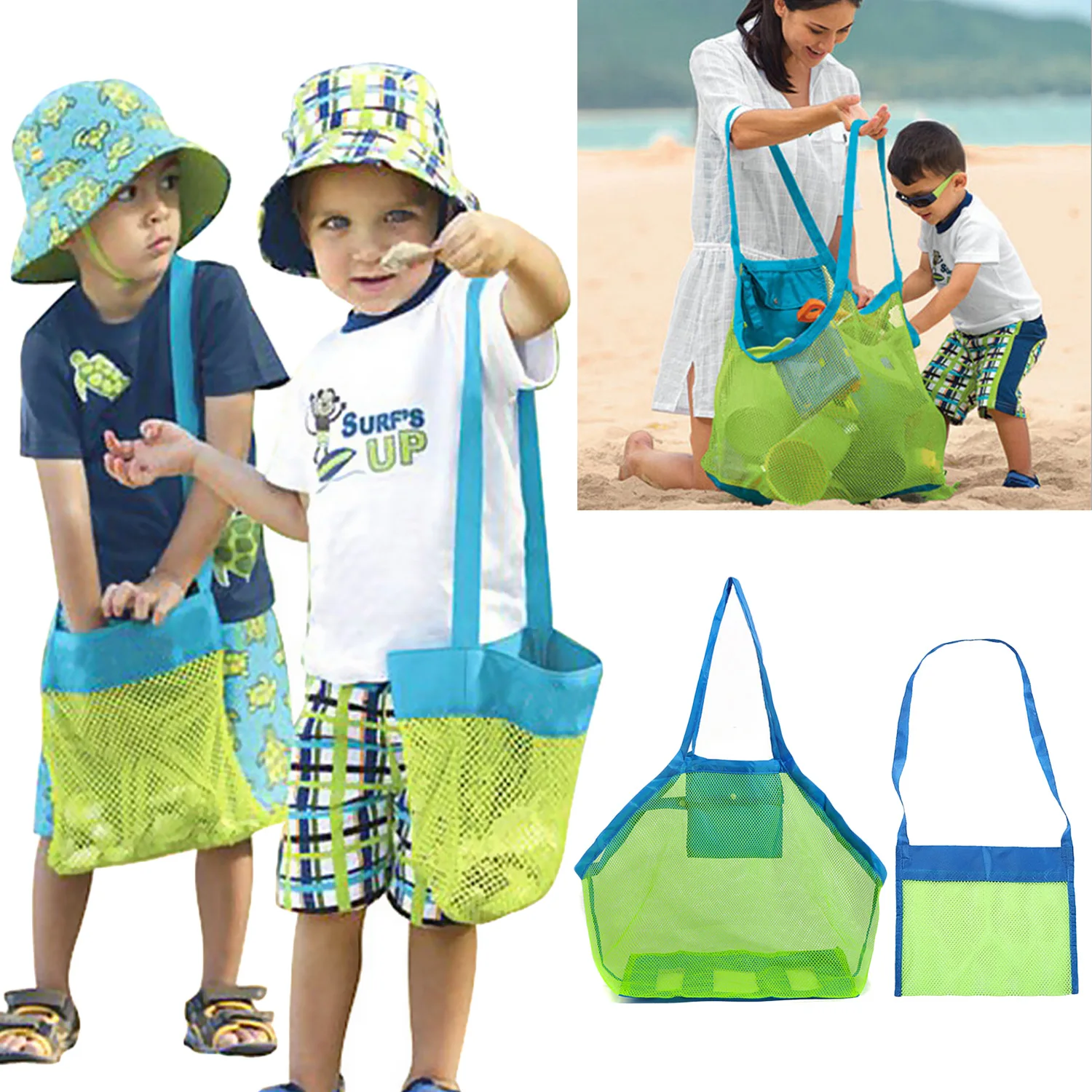 buy  2Pcs Beach Bath Creative Toys Portable Reusable Foldable Mesh Tote Bags Toy Kids Towels Shell Pool 