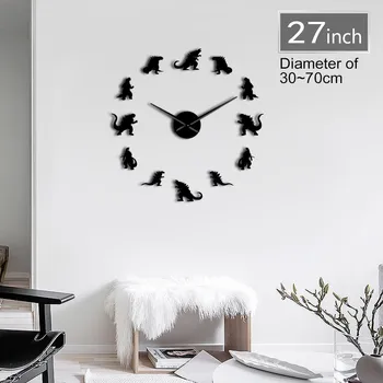

Giant 3D DIY Large Wall Clock Modern Dinosaur Design Frameless Giant Kids Room Wall Decor Clock Watch 3D Mirror Effect Sticker