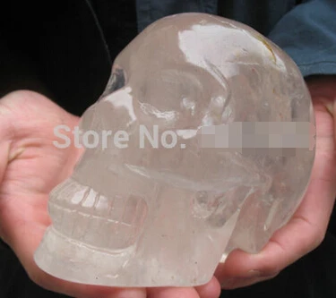 

A Large Carved clear quartz Crystal Gem Stone skull reiki healing (0601)