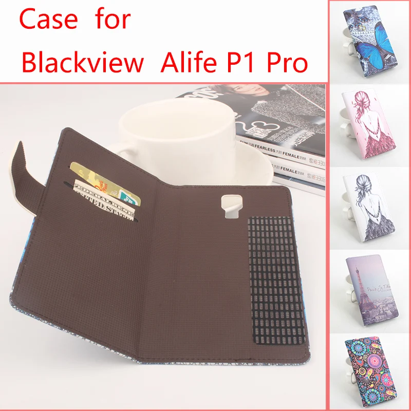 

HongBaiwei Fashion Leather Case For Blackview Alife P1 Pro Flip Wallet Phone Cases with Card Holder Butterfly Tower