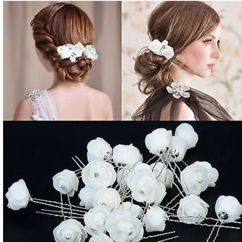 

PINKSEE 10Pcs Bridal Wedding Party Prom Headwear Crystal Diamante Pearl Flower Hair Pins Clips Grip