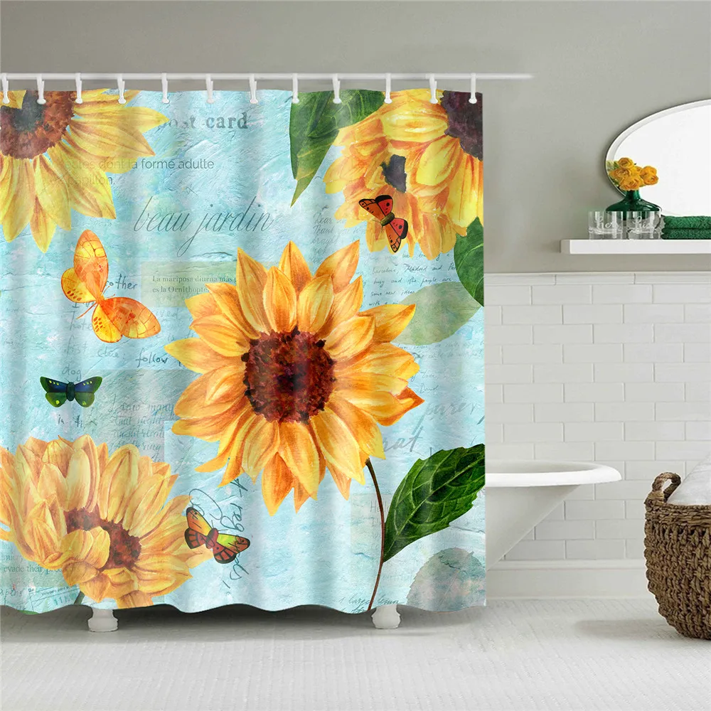 Водостойкие занавески для ванной, 3d Цветы, печать, Custain, для ванной комнаты, высокое качество, полиэстер, экран для ванной, украшение дома