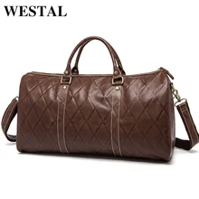 WESTAL Cuero Genuino de Los Hombres Bolsas de Viaje Bolsa de Equipaje De mano cremallera de Cuero de Los Hombres Bolsas de Viaje de Los Hombres Ocasionales Bolsa de Lona Del Bolso totalizador