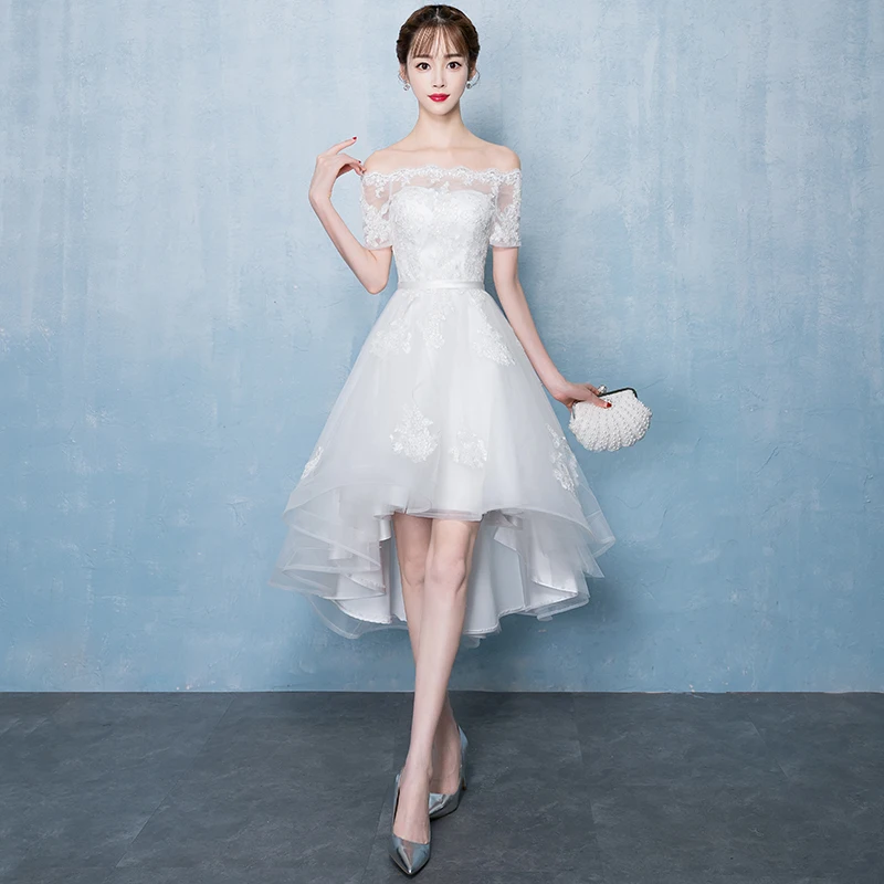 

White Noble Women Slim Evening Dress Elegant Off Shoulder Bride Bridesmaid Wedding Gowns Formal Banquet Annual Party Dresses