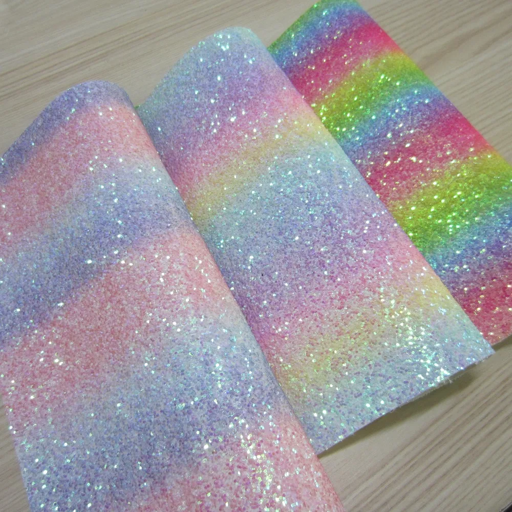 

30cm x 134cm chunky rainbow glitter faux leather roll fashion glitter fabric for christmas craft hair bows earring CN203 AY210